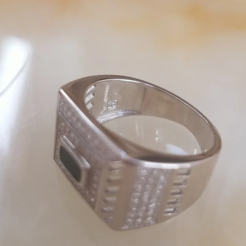 12mm 925 Sterling Silver Men's Onyx Ring Band